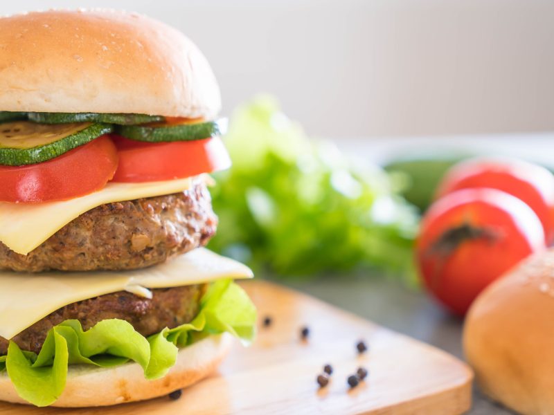 burger on wood plate  - American food